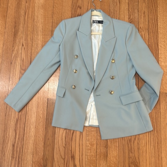 Zara S Green Double-Breasted Blazer Coat with Gold Buttons - Picture 4 of 4